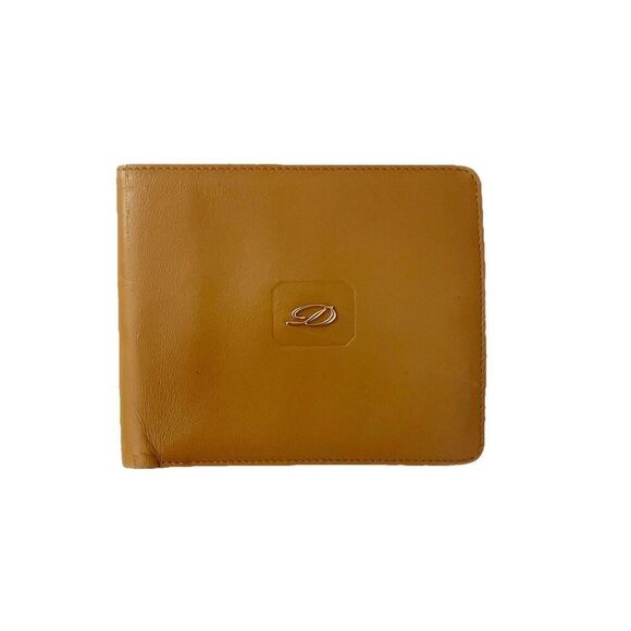 S.T. Dupont Other - S.T. Dupont Vtg Men's Camel Brown Leather Bifold Wallet D Logo Snap Coin Pouch